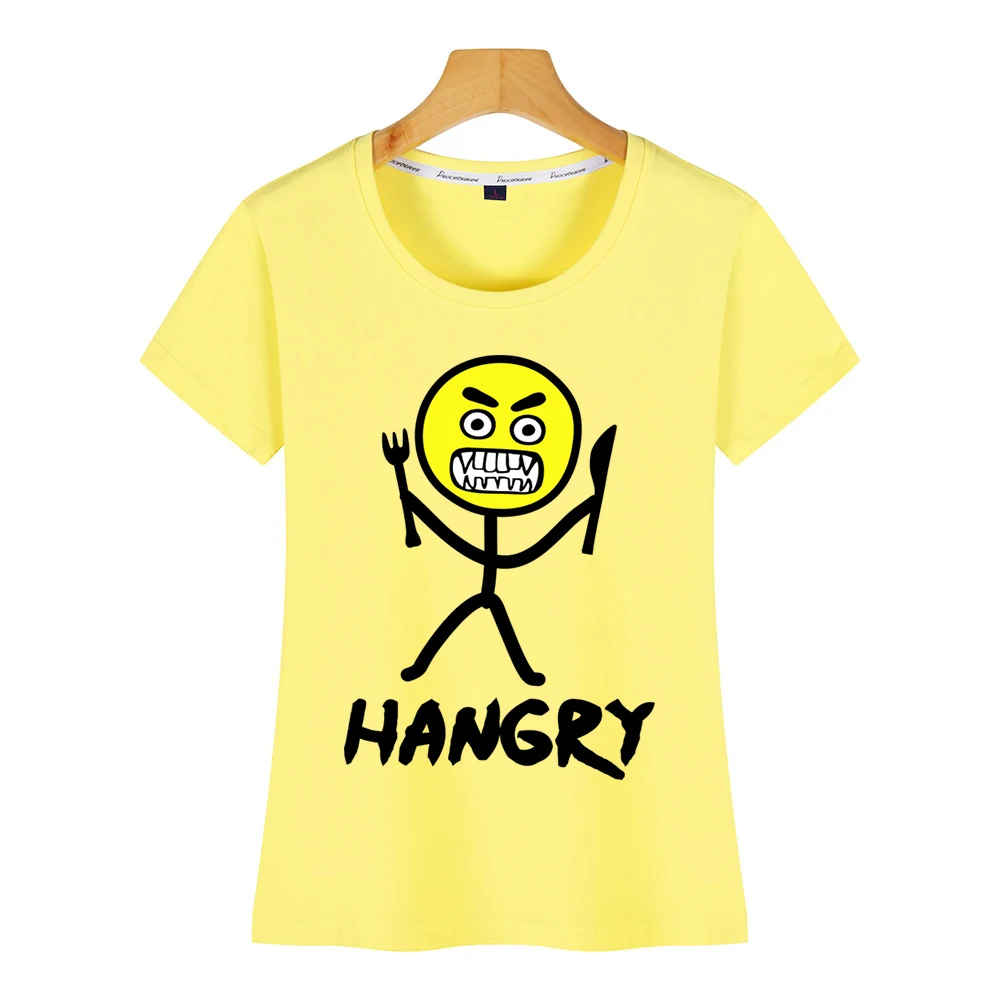 Топы, футболка, женская футболка hangry stickfigure Funny Harajuku с принтом, женская футболка - Цвет: Yellow