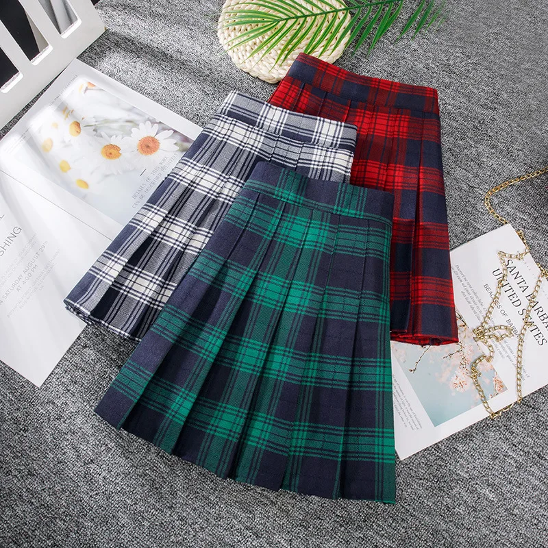 Summer Y2k Plaid Pleated Women Skirt Black High Waist Short Safety Lining Korean Fashion School Uniform A-Line Girl Mini Skirts | Женская