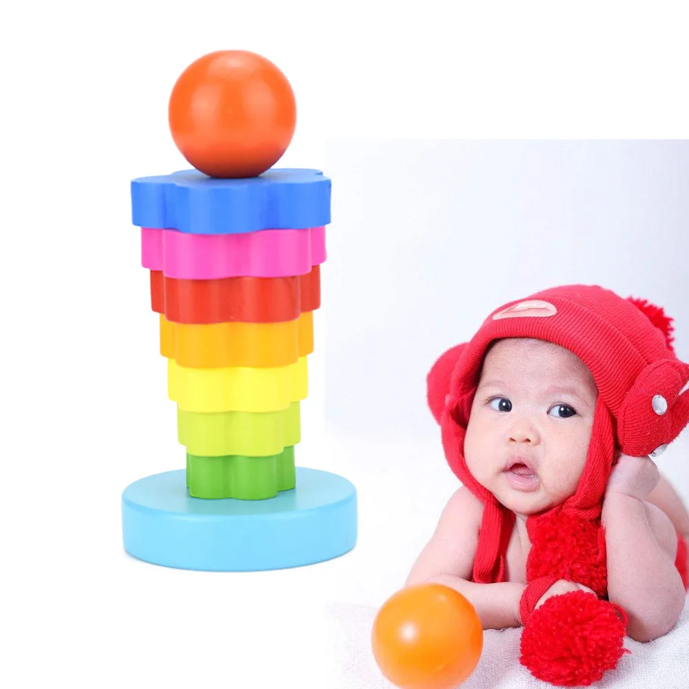 

3D Blocks Rainbow Tower Ring Stacking Stack Up Nest Children Education Wooden Toys Funny Gadgets Interesting Toys For Children