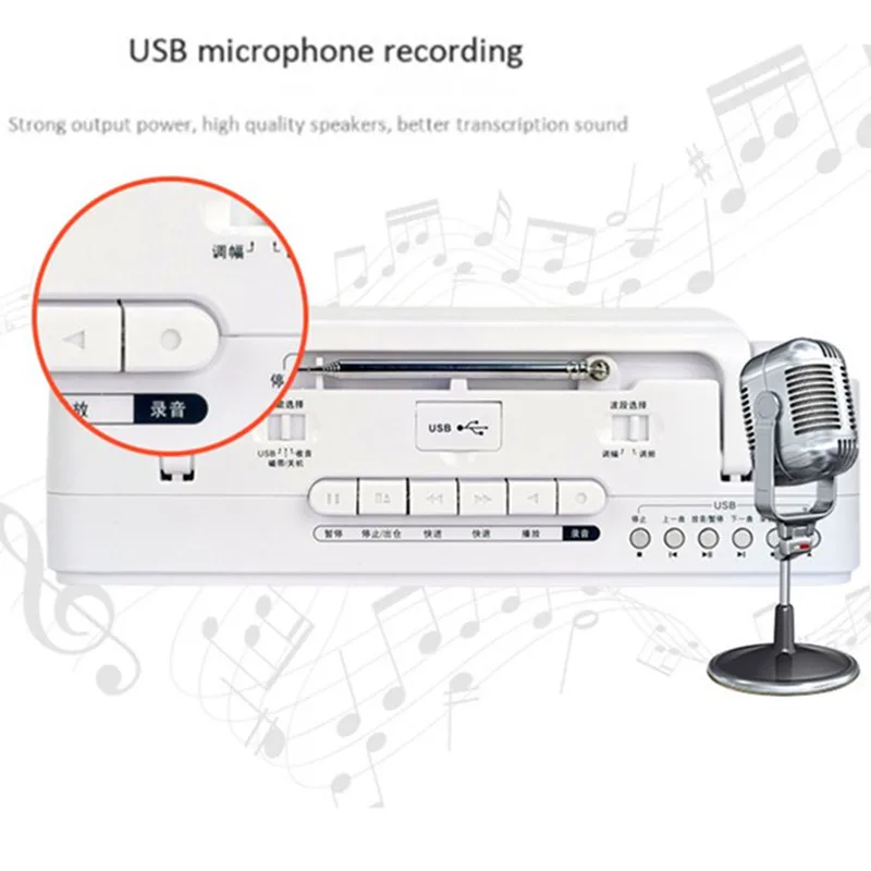 Tape Recorder FM Radio U disk Player Follow up Repeat Learning Machine Speaker 3.5 mm Audio Output High Fidelity Digital USB MP3