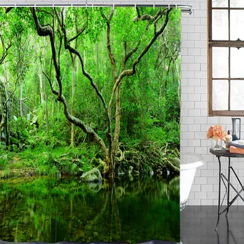 

Green Forest Lake Water Natural Environment Waterproof Shower Curtain Home Decoration Shower Curtain Bathroom Accessories