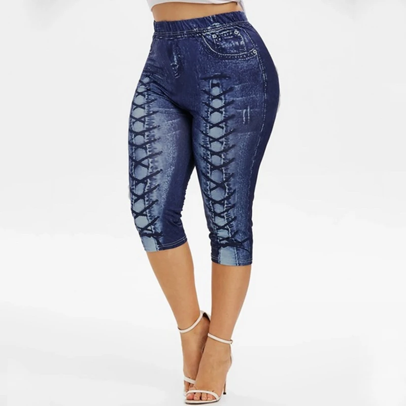 Muyogrt Womens Elastic Leggings Fake Jeans Capri Pants Retro Wash Denim High Waist Slim Trousers Print Leggings Plus Size S-5XL Muyogrt Womens Elastic Leggings Fake Jeans Capri Pants Retro Wash Denim High Waist Slim Trousers Print Leggings Plus Size S-5XL