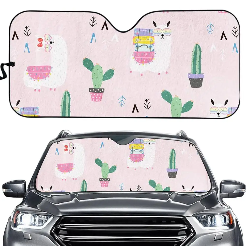 

Car Sunshade Sun Visor Shade Cute Alpaca Design Front Protection Rear Window Film Windshield Cover Uv Protect