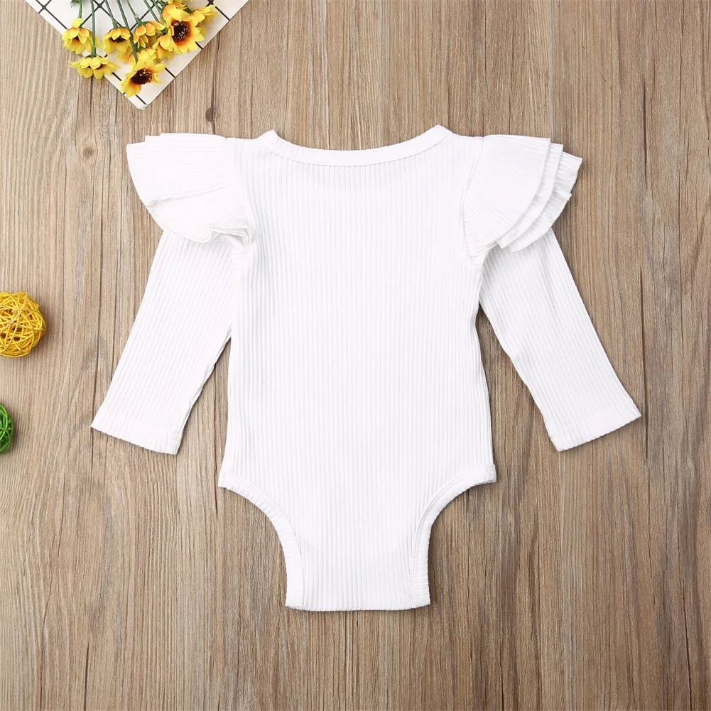 0-24M Newborn Baby Girl Bodysuits Long Sleeve Ruffle Solid Bodysuit Jumpsuit Playsuit Autumn Clothes Outfit