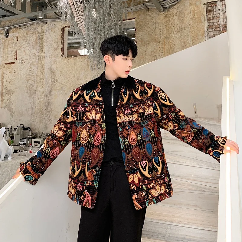 

Men Winter Thick Warm Vintage Embroidery Loose Cotton Padded Jacket Male Streetwear Hip Hop Casual Coat Outerwear