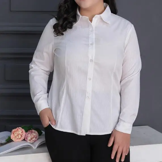 9XL 8XL 7XL 6XL 5XL vetement femme женские блузки рубашки OL белые Топы Женская офисная одежда женские полосатые хлопковые блузки M288 - Цвет: Белый