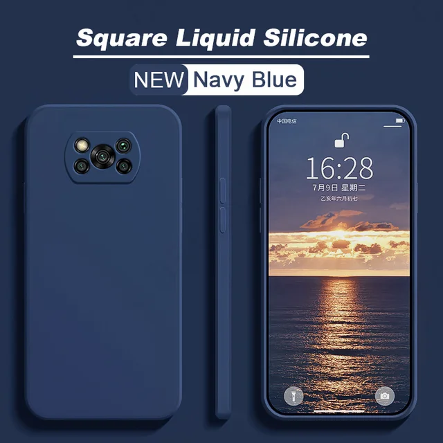 Poco X3 M3 F3 Pro Case New Square Liquid Silicone Soft Thin Cover Funda For Xiaomi Redmi note 10 Pro 4G 5G mi 11 10T 10S 11i blue