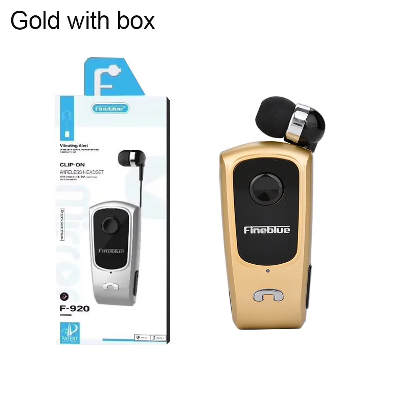 Gold with box FineBlue F920 выдвижные мини беспроводные Bluetooth наушники звонки напоминают вибрацию износа клип спортивные наушники для бега - Цвет: Gold with box