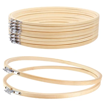 

10 Pieces 8 Inch Embroidery Hoops Round Adjustable Bamboo Circle Cross Stitch Hoop Ring Bulk for Art Craft Handy Sewing