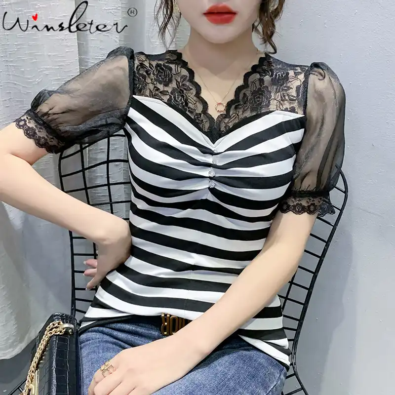 夏の韓国スタイルtシャツガールファッションセクシーなvネックボタンの女性のトップス半袖tシャツすべて一致21 Ta Tシャツ Aliexpress