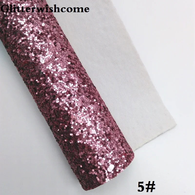 Glitterwishcome 30X134CM Mini Roll Vinyl For Bows Stretch Backing Matt Chunky Glitter Leather fabric Vinyl for Bows, GM254 - Цвет: 5