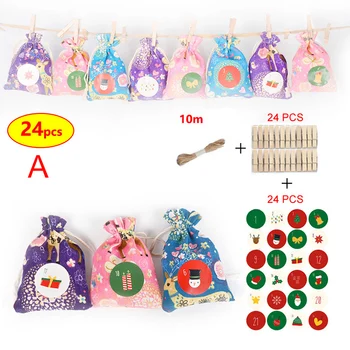 

1 Set Christmas Gift Bag Candy Bag with Clips Hemp Rope and Stickers Set FAS6