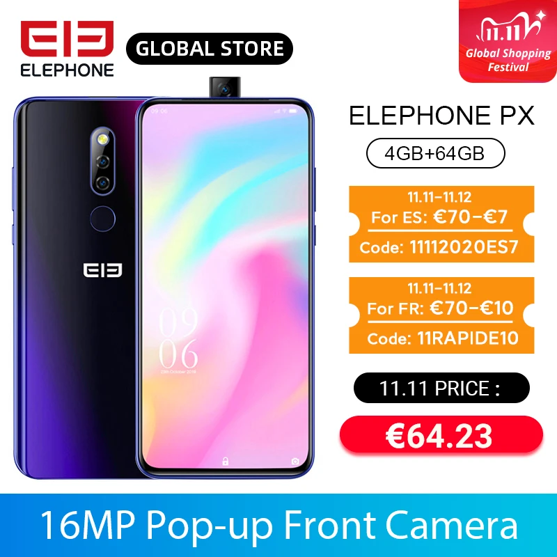 ELEPHONE PX 4 ГБ 64 Восьмиядерный смартфон MT6763 с экраном 6 53 дюйма FHD + 16 МП выдвижная