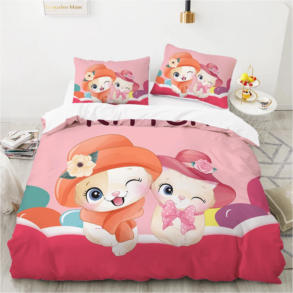 

comforter bedding sets Child duvet cover bed linen 2 sp For Kids Baby Cartoon Bedding For home Cat Lovely Bed Set 140*200