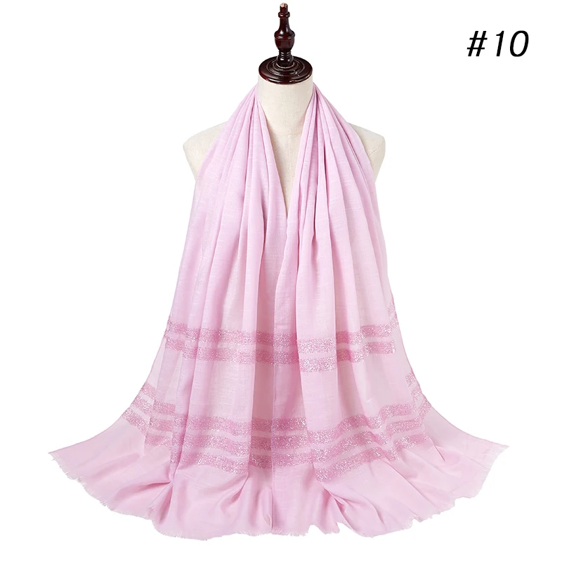 На заказ стиль сверкающий шарф в полоску хиджаб для женщин мерцающий леди хлопок хиджаб шали обёрточная бумага сплошной цвет мусульманский хиджаб шарф - Цвет: color10