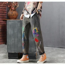 Женские джинсы деним брюки вышивка отбеленные модные повседневные Длинные свободные на осень и весну AZ10182219