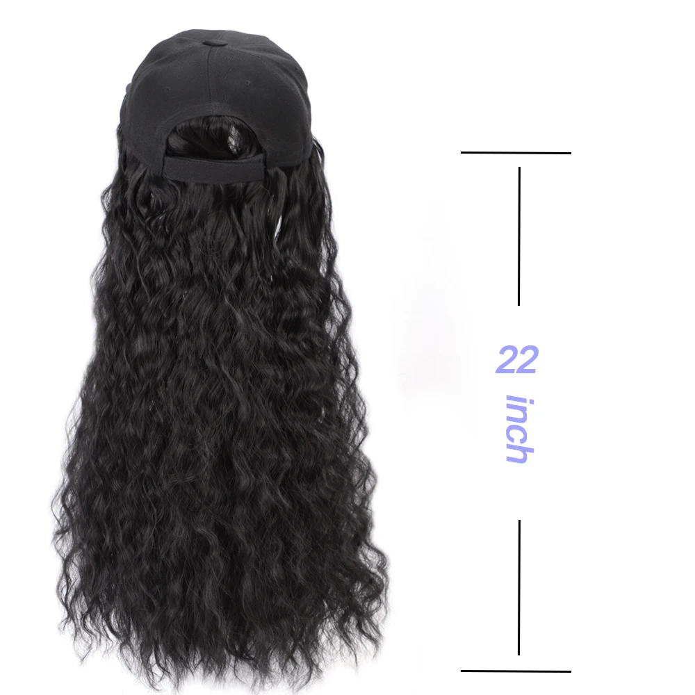 Black Star Hair Synthetic Long Wave Baseball Cap with Hair Brown Black Wavy Women Wig Hats with Wavy Extensions for Women