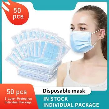 

50 Pcs Disposable Protective Face Mask 3 Layer Non-Woven Meltblown Cloth Mask Soft Protective Face Mask Free Shipping Face Mask