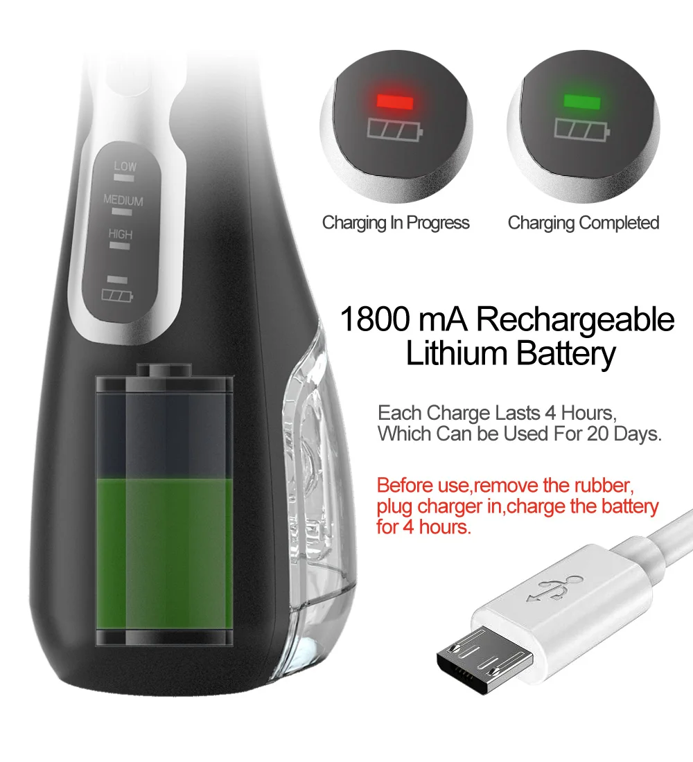 Портативный ирригатор для полости рта, USB Перезаряжаемый зубной струи для чистки зубов, резервуар для воды 180 мл водонепроницаемый