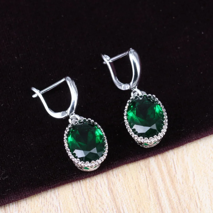 Серебро 925 Костюм ювелирное изделие с зеленым камнем свадебные комплекты ювелирных изделий для свадьбы ожерелье серьги циркония кольцо для женщин с кулоном