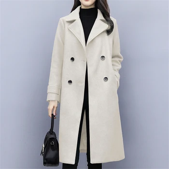 

Autumn Winter Coat Women 2019 Casual Wool Coat Solid Cardigan Jackets Female Elegant Double Breasted Long Coat Ladies Plus Size