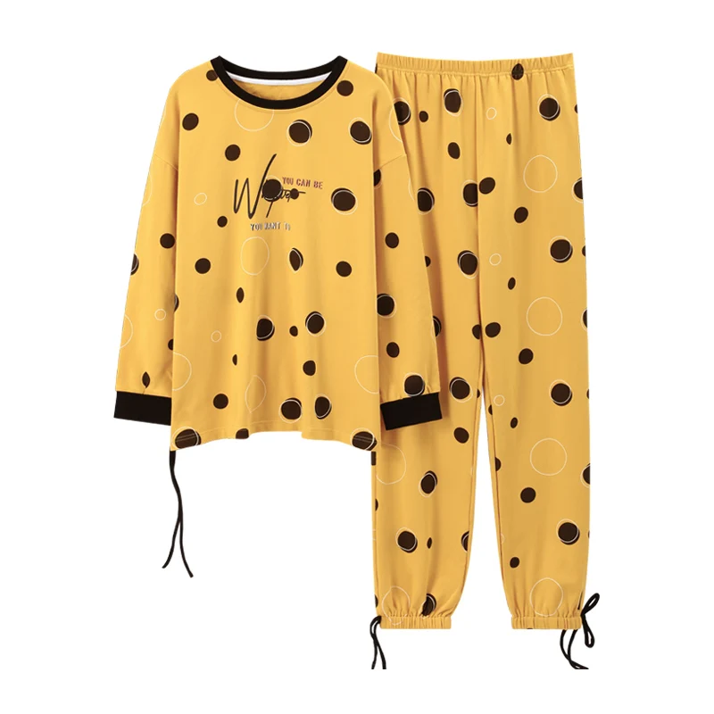 

CAIYIER Cotton Sleepwear Cute Horse Print O-Neck Pajamas Set Women Long Sleeve Trousers Nightwear Ladies Casual Home Wear M-2XL