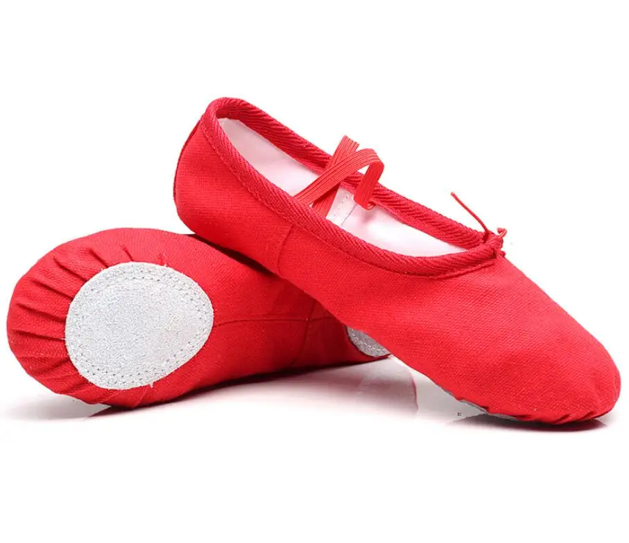 Обувь для маленьких девочек; детская балетная обувь; парусиновые балетные танцевальные Тапочки с раздельной подошвой для девочек; Детские Балетки; тренировочная обувь для танцев - Цвет: red