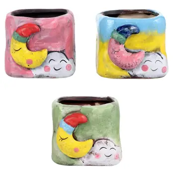 

3pcs Flowerpot Lovely Ceramic Cartoon Desktop Pot Planter Container Bonsai Pot Planter for Succulent Balcony Home
