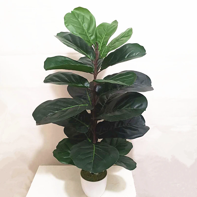 60122CM 3 Fork Artificial Banyan Branch Ground Green Fake Plants