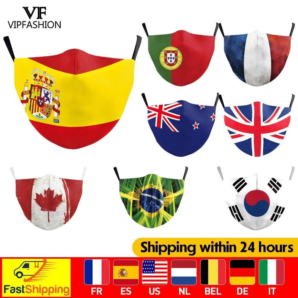 

VIP FASHION Multicolor Art National Canada Italy Brazil Spain Flag Printed Masks Adults Proof Breathable Reusable Washable Masks