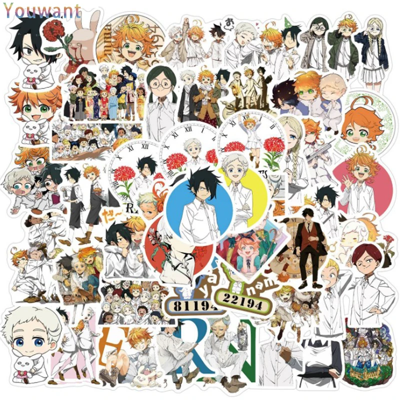 

100Pcs/pack Japanese Anime The Promised Neverland Stickers for Notebook Motorcycle Skateboard Computer Mobile Phone Cartoon Toy