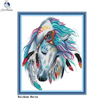 

Joy Sunday Rainbow Horse Animal Pattern Count Cross Stitch Kit 11ct 14ct Cross Stitch Wholesale DIY Embroidery Needlework Set