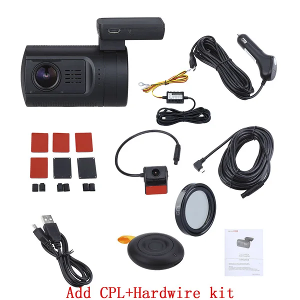 CPL+Parking Hardwire Kit 0906 HD 1080P Dual Lens Car Dash Camera GPS Wide Angle 