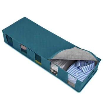 

blue Large capacity portable folding under bed bedspread shoes storage bag durable non-woven fabric dustproof clothes organizer