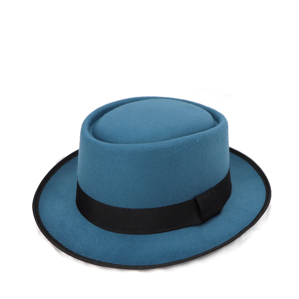 peacock blue Осень-зима, имитация шерсти, для женщин, мужчин, дам, Fedoras, топ, джаз, шляпа, Европейский, американский стиль, круглые шапки, котелок, чистый цвет - Цвет: peacock blue