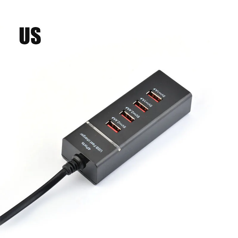 Универсальное быстрое зарядное устройство для телефона с 4 usb-портами, штепсельная вилка европейского и американского стандарта, настенный адаптер для быстрой зарядки для IPhone и мобильных телефонов samsung - Тип штекера: black Plug US