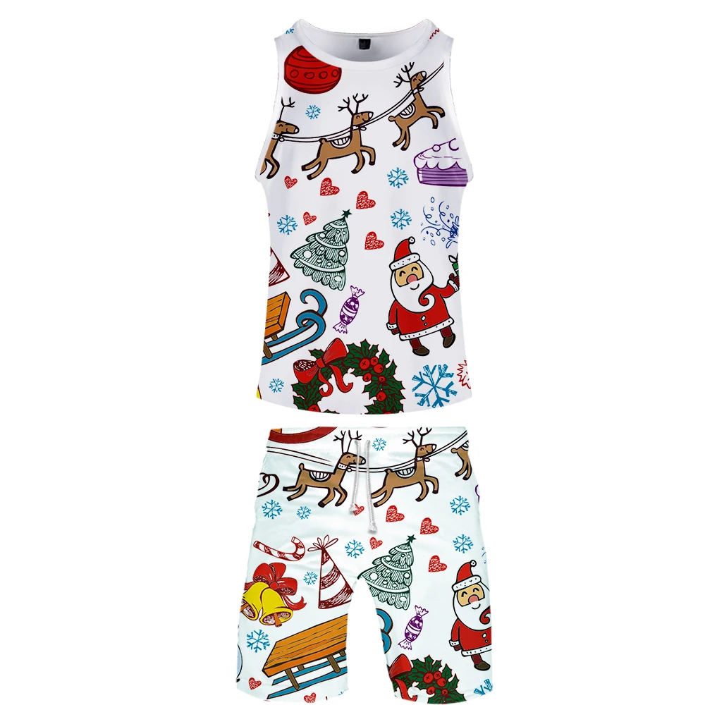 Christmas 3D Printed Two Piece Set Fashion Summer 2 piece set Tank Tops+Beach Shorts kpop tracksuit Casual Streetwear Clothes | Мужская