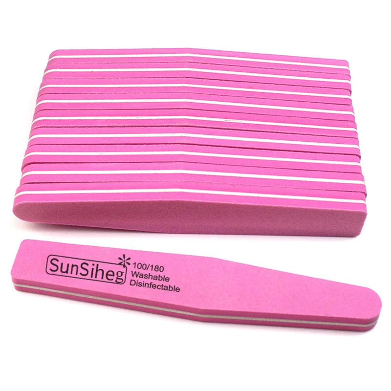 10pcs Pink 10 шт. двухсторонняя пилка для ногтей Угловые инструменты для дизайна ногтей 100/180 кусачки для ногтей буферная полировка пилка моющаяся губка - Цвет: 10pcs Pink