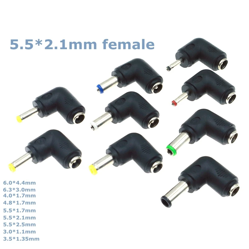 Elbow DC5.5x2.1mm Female to Multiple Male Power Adapter Sizes Description Image.This Product Can Be Found With The Tag Names 2 computer connecting cable, 55x25 55x21 adapter, Adapter 55x17 55x25, Adapter power cable pc elbow