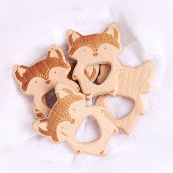 

3pc Organic Beech Wooden Fox Natural Handmade Wooden Teether DIY Wood Personalized Pendent Eco-Friendly Safe Baby Teether Toys