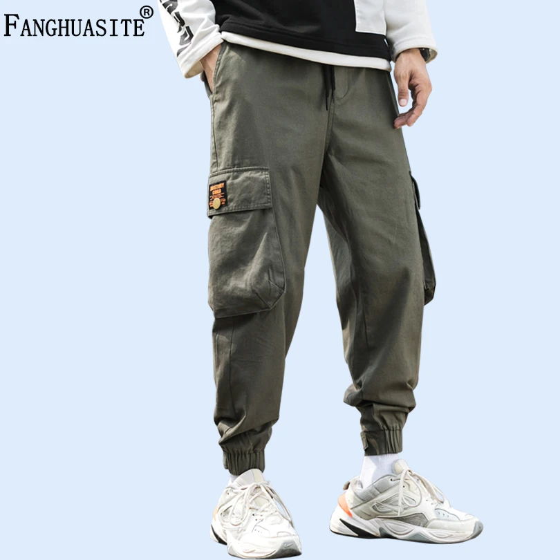Осень-зима, высококачественные мужские брюки, одноцветные, для бега, хлопковые, повседневные штаны, с большими карманами, в стиле хип-хоп, модные брюки-карго, A1016