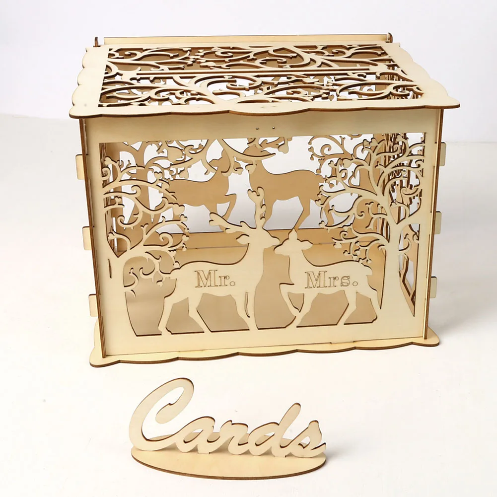 

Creative Hollow Wooden Box Craft Money Box Wedding Decor Favor Gift Party DIY Card Decoration Accessory Party Supplies HFing