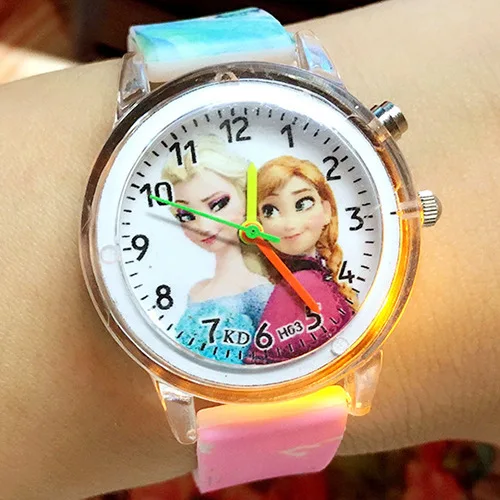 Disney Princess Elsa Children Watch Spiderman Colorful Light Source Boys Girls Kids Party Gift Clock
