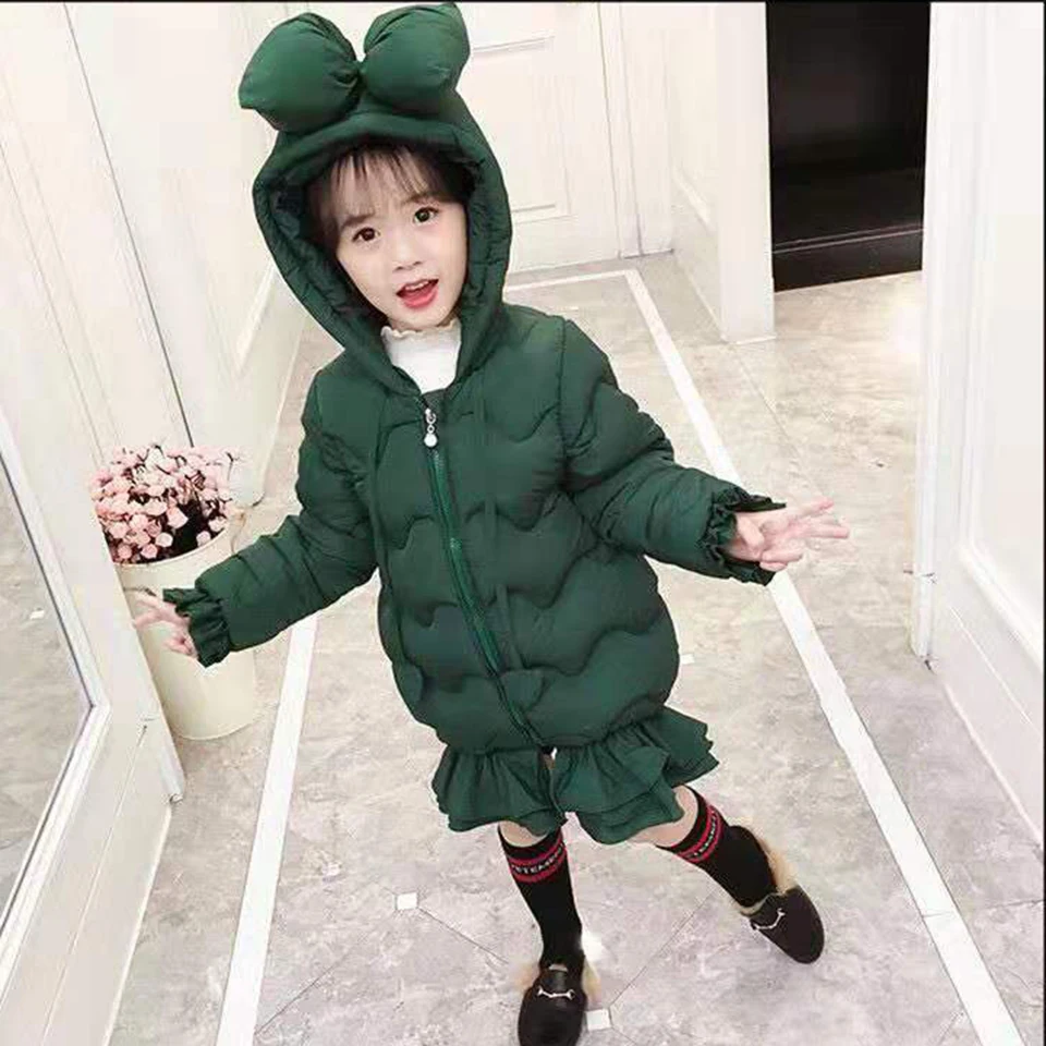

High Quality Girls Winter Jackets Kids Down Cotton Outwear Windproof Hooded Parkas Girls Warm Casual Solid Color Coats 3 Colors