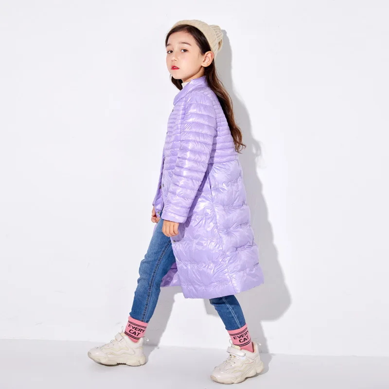 Новая одежда для девочек Детские пальто для девочек, Длинные куртки весенне-Осенняя детская одежда верхняя одежда для детей куртка-пуховик для девочек - Цвет: Фиолетовый
