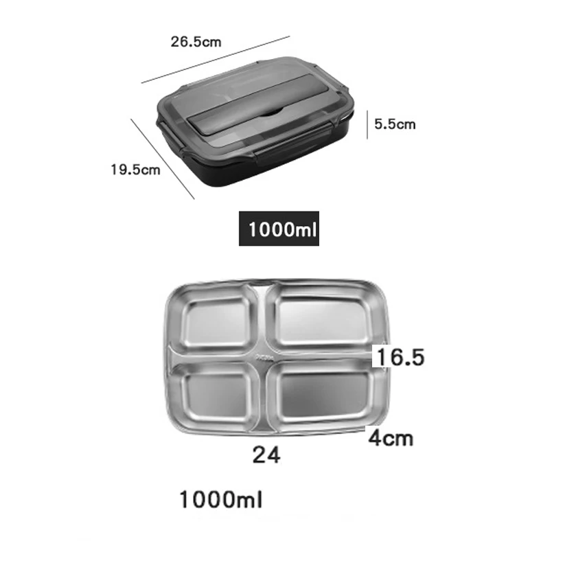 1000 мл Коробка для микроволновой печи Bento из качественной нержавеющей стали Ланчбокс контейнеры отсеки портативная еда с органайзером для посуды