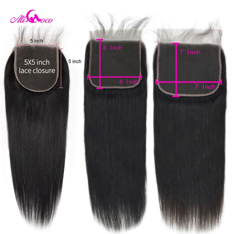 

Brazilian Straight Lace Closure With Baby Hair Natural Color 5X5 6X6 7X7 Inch 100% Remy Human Hair Extension Swiss Lace Closure