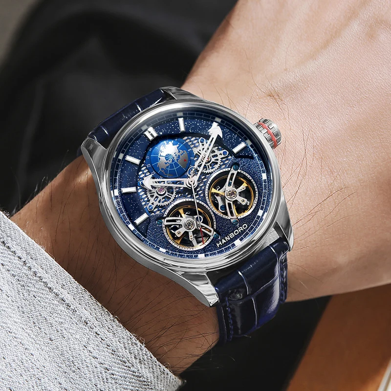 

HANBORO Men Luxury Watch Automatic Watch Waterproof Luminous Mechanical watches Dual flying wheel fashion business Reloj Hombre