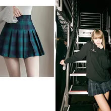 Kpop Blackpink LISA такой же корейский стиль колледжа плиссированные женские юбки Студенческая летняя милый с высокой талией Мини юбка женская одежда