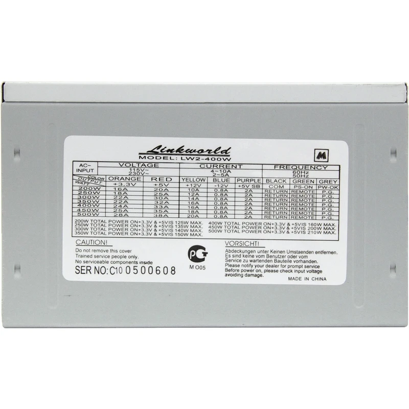 Блок питания LinkWorld ATX 400W LW2-400W(24+4pin) 80mm fan 3xSATA RTL